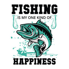Naklejka premium Fishing is my one kind of happiness t shirt design.