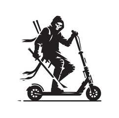 Two wheeled Kick scooter with Raider silhouette vector illustration
