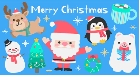Kids hand drawn cute and colorful Christmas elements 