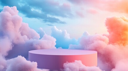 Podium floating in a surreal sky with colorful clouds