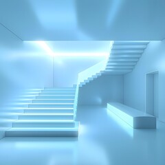 Fototapeta premium Abstract Minimalist Blue Stairs in Empty Room