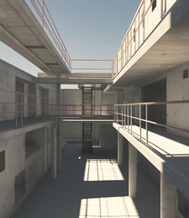 Obraz premium Concrete Building Interior With Stairway