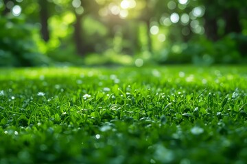Naklejka premium Green grass shining in the warm summer sunlight