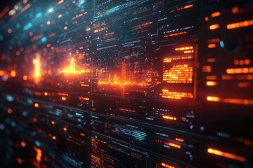 Obraz premium futuristic data visualization of social media analytics holographic displays showing sentiment analysis and brand mentions