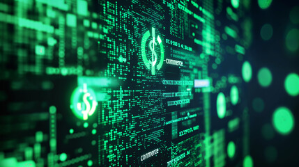 Digital background featuring data and numbers, creating an atmosphere of technology and innovation. A blur effect adds movement to the scene