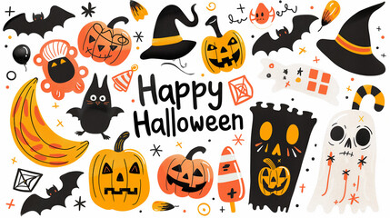 Fototapeta premium Halloween vector featuring trick or treat success and a festive candy-filled celebration. Happy Halloween theme.
