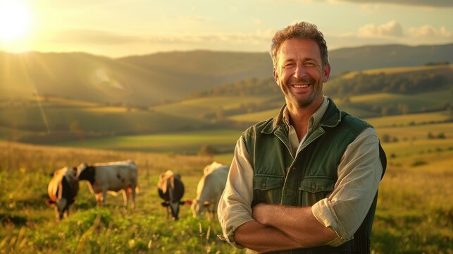 The smiling farmer in field