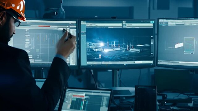 Engineer Manager Monitors Robot Arm Automation in Smart Factory Generative AI