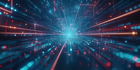 Obraz premium Futuristic Neon Tunnel with Vibrant Lights created by ai