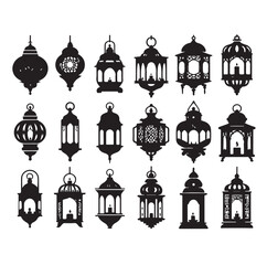 Collection of lantern silhouette vector illustration