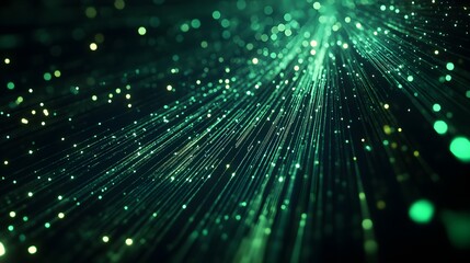 Fototapeta premium A mesmerizing display of green light particles creating a dynamic sense of movement and depth, perfect for digital design projects.