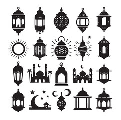 Collection of lantern silhouette vector illustration