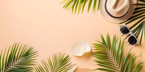 Obraz premium Summer Vacation Accessories On Beige Background