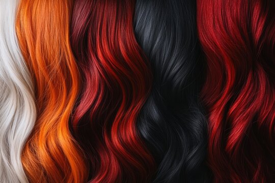 Luxurious multicolored hair extensions in various shades