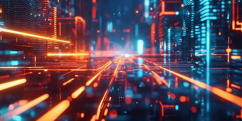 Fototapeta premium Futuristic Neon Tunnel with Vibrant Lights created by ai