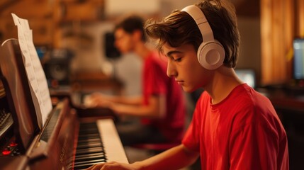 The teenager playing piano