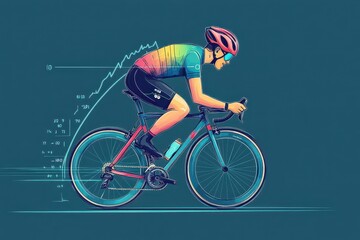Fototapeta premium Hand-Drawn Cyclist Monitoring Performance with Colorful Wearable Tech Vector Illustration