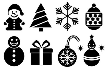 Holiday Icon Silhouettes Collection: Christmas, Halloween, Easter, and New Year Vector Illustrations