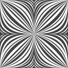 Arced lines form a petal in a square creating a seamless meditative black and white pattern. Vector.