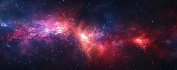 Fototapeta premium Vivid and colorful cosmic landscape showcasing the beauty of a vast galaxy filled with bright stars and nebulae in deep outer space.