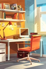 Cartoon Illustration of a Home Office Workspace