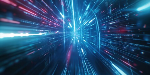 Naklejka premium Futuristic Neon Tunnel with Vibrant Lights created by ai