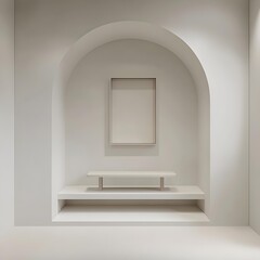 Minimalist White Room Interior Design with Arch and Shelf