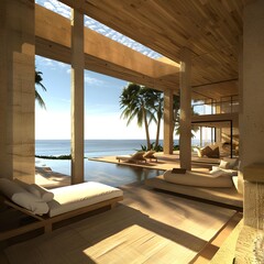 Fototapeta premium Modern Minimalist House Design with Ocean View