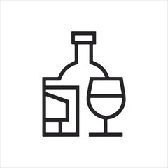 A stylized glyph representation of an alcohol bottle, glass, and alcohol bar
