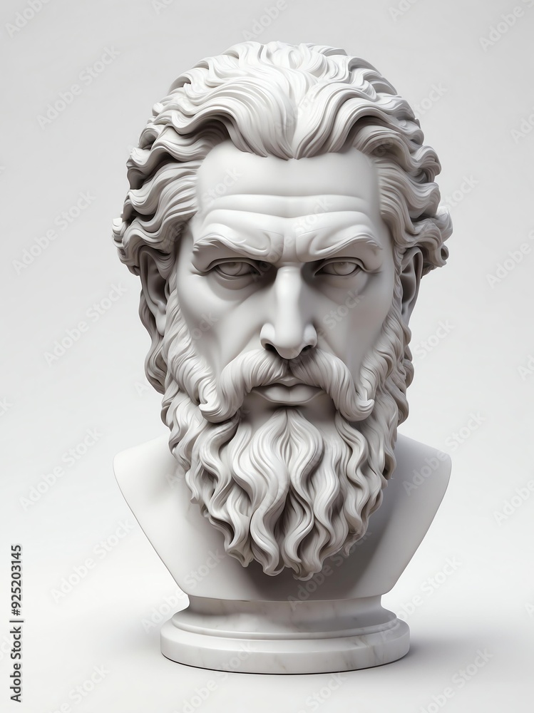 Wall mural greek god zeus marble statue head bust isolated on a w background