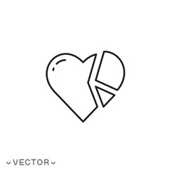 piece of heart icon, proportion love, part or percentage heart missing, thin line symbol isolated on white background ,editable stroke eps 10 vector illustration