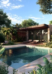 Modern Tropical Poolside Villa Design with Lush Greenery