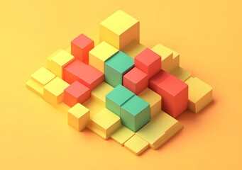 Obraz premium Abstract Geometric Shapes in Yellow Red and Green on a Yellow Background