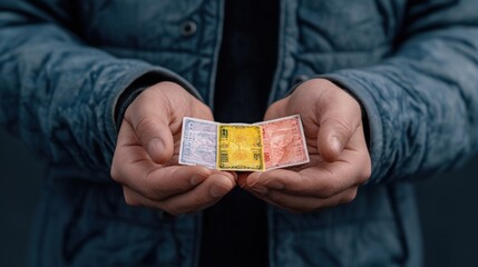 A person holds colorful paper, showcasing its vibrant designs and textures in a close-up shot.