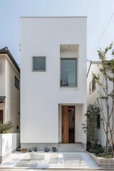 Modern White House Exterior With Wooden Door