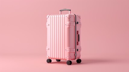 A minimalist 3D render of a travel suitcase icon, showcasing a compact and stylish design with smooth surfaces and no extraneous details. The simplicity emphasizes functionality