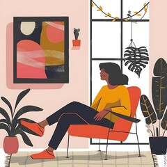 Woman Relaxing in a Chair with Plants