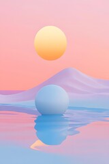 3D Abstract Minimalist Sunset Landscape