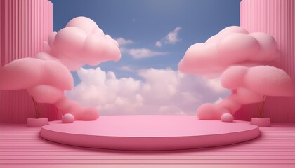 Background podium pink 3d product sky platform display cloud pastel scene