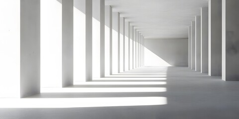 Obraz premium Abstract White Columns and Shadows in an Empty Hallway