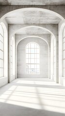 Fototapeta premium Empty Room with Arched Windows and Concrete Walls