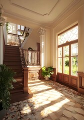 Fototapeta premium Sunlight Streaming Through The Window Of A Grand Staircase