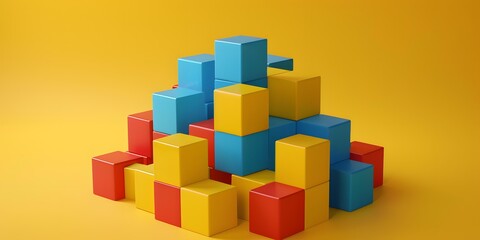 Fototapeta premium Colorful Building Blocks Stacked on Yellow Background