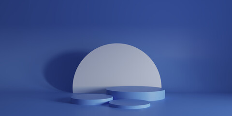 stand podium for displaying product in blue stand and blue background