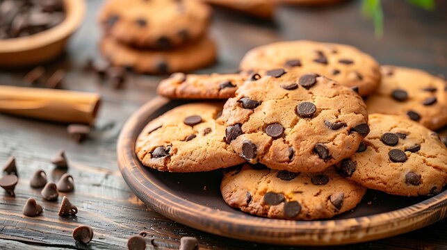 Biscuits with chocolaty chips on a plate