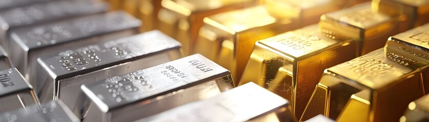 Layered Gold and Silver Bar Graphs Symbolizing Diverse Financial Portfolios and Growth