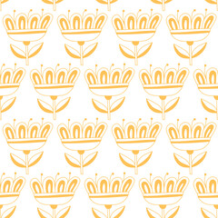 Cute doodle flowers on a white. Naive seamless pattern. Vector illustration. Print for fabric, wrapping paper, kitchen textile.