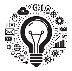 Lightbulb with idea innovation line art vector icon illustration