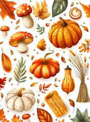 Autumn Watercolor Seamless Pattern Illustration