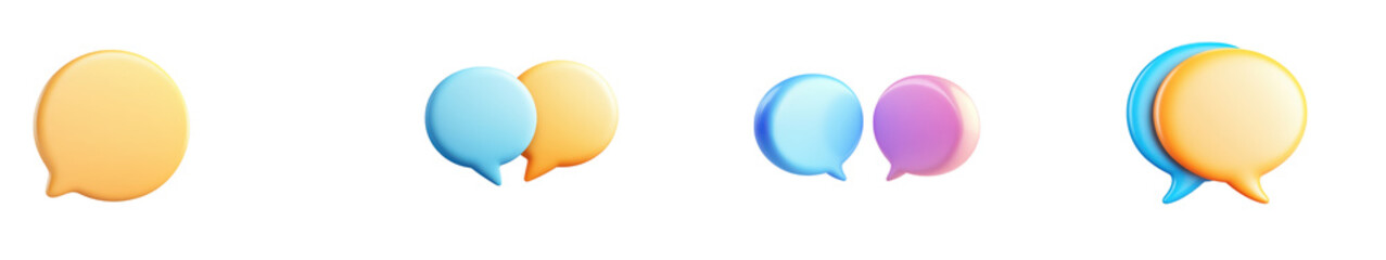 A collection of colorful 3D speech bubbles in various shapes and sizes, isolated on a white background, ideal for vibrant and modern design projects.
